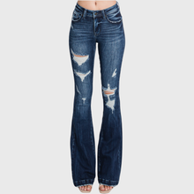 T929MFL-MD DESTROYED MID RISE STRETCH FLARE WITH TROUSER HEM