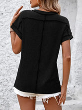 Backstitch Stripe Knit Short-Sleeve Casual T-Shirt