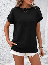Backstitch Stripe Knit Short-Sleeve Casual T-Shirt