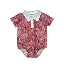 Maroon Paisley SS Polo Onesie, Size 0-18M