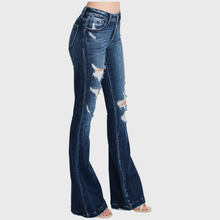 T929MFL-MD DESTROYED MID RISE STRETCH FLARE WITH TROUSER HEM
