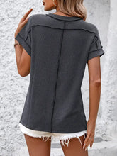 Backstitch Stripe Knit Short-Sleeve Casual T-Shirt