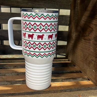 Christmas Sweater Steer Tumbler with Handle
