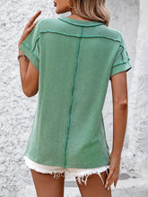 Backstitch Stripe Knit Short-Sleeve Casual T-Shirt