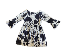 Black Cowprint Bell Sleeve Dress, 0-5T