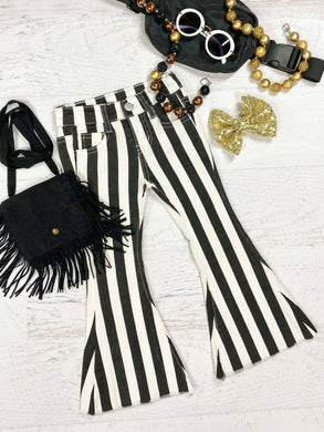 Black & White Striped Bell Bottom Jeans