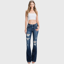 T929MFL-MD DESTROYED MID RISE STRETCH FLARE WITH TROUSER HEM