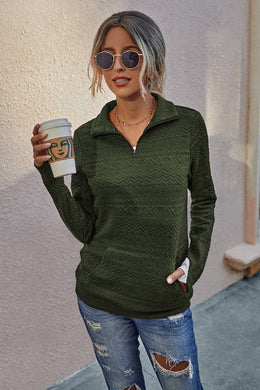 Zip Up Solid Long Sleeve Sweater