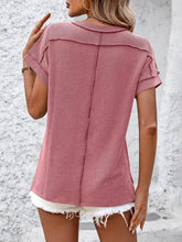 Backstitch Stripe Knit Short-Sleeve Casual T-Shirt