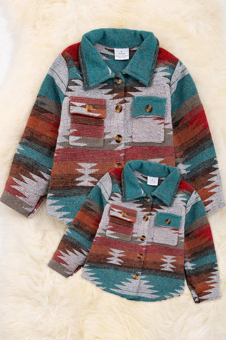 WOMEN AZTEC PRINTED SHACKET WITH POCKETS. TPW65133022-EMILY